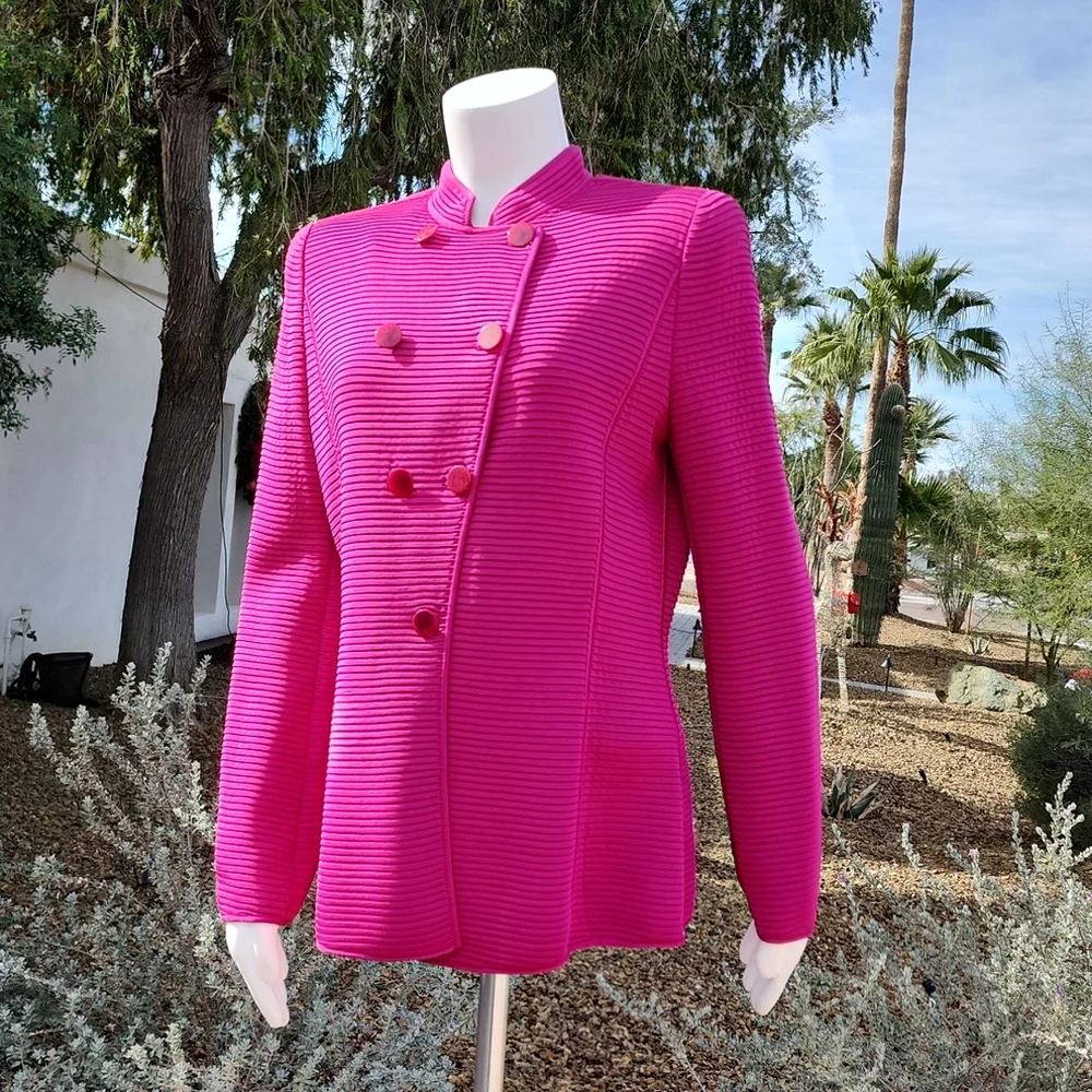 GIORGIO ARMANI Fuchsia Wool Blazer 46 Minimalist Cadet Jacket 90s Italy VINTAGE - Picture 15 of 16
